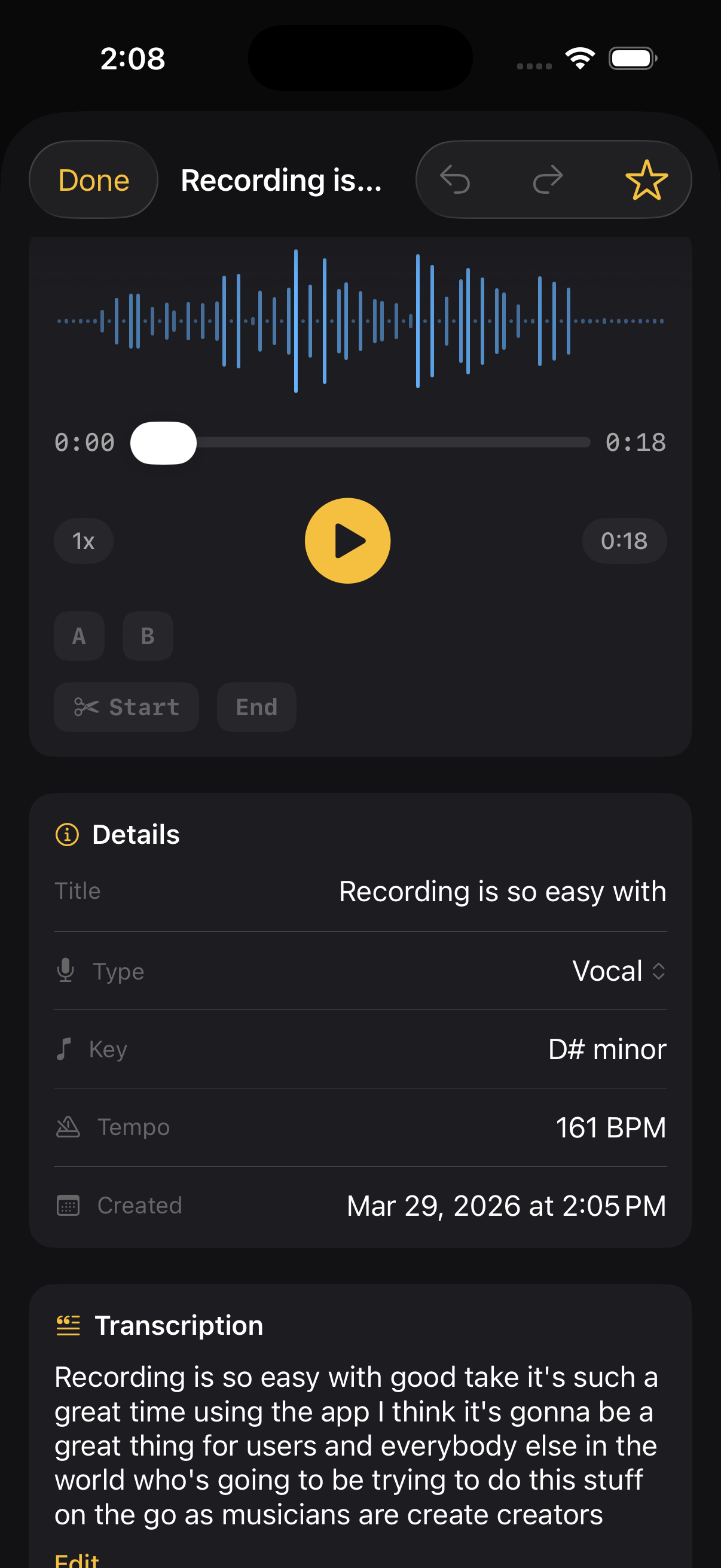 Idea detail with analysis results