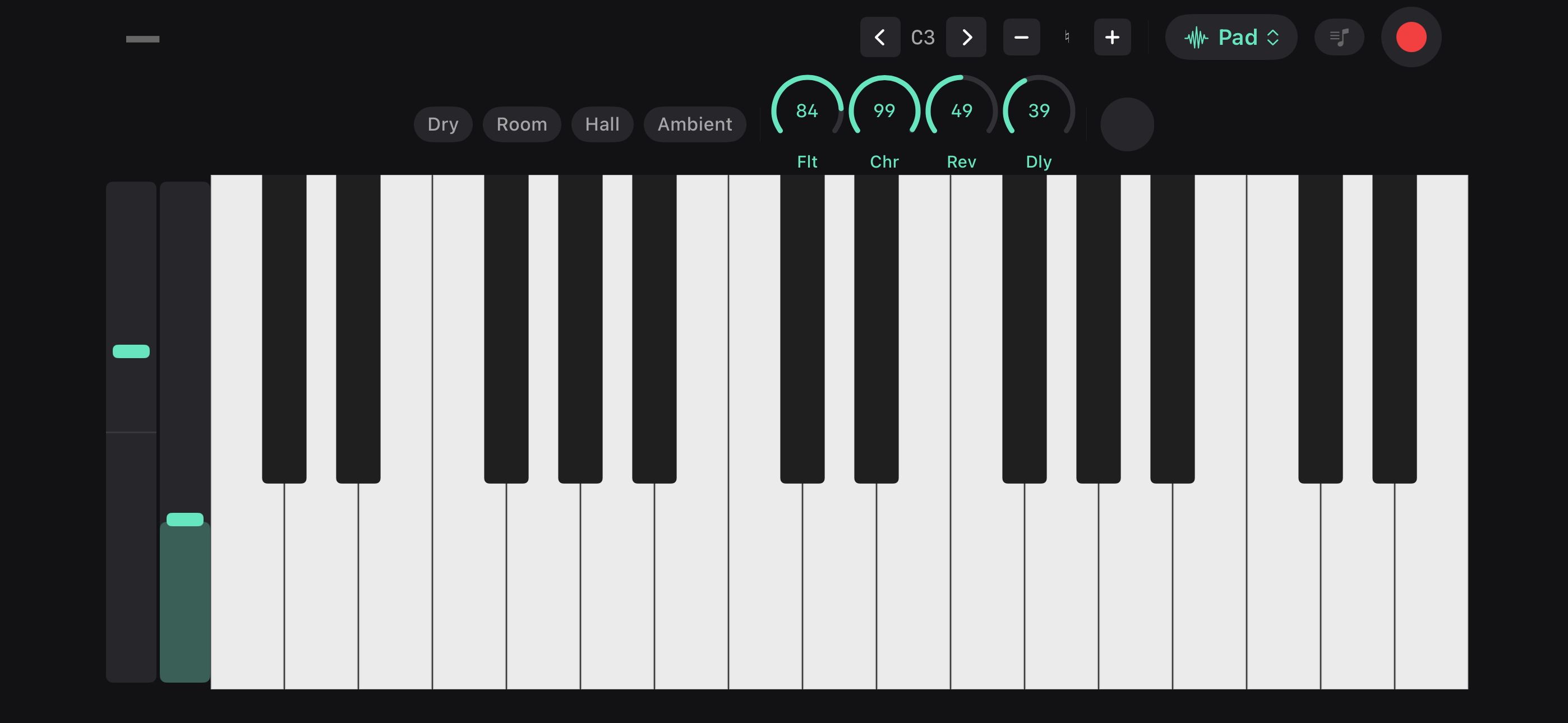 Keyboard in landscape mode with effects
