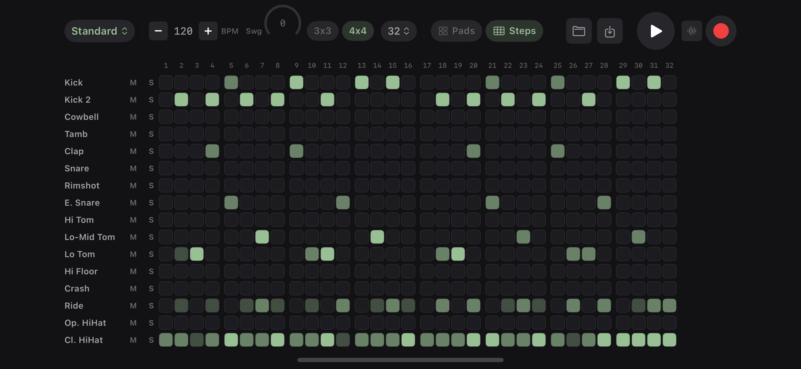 Step sequencer in landscape mode